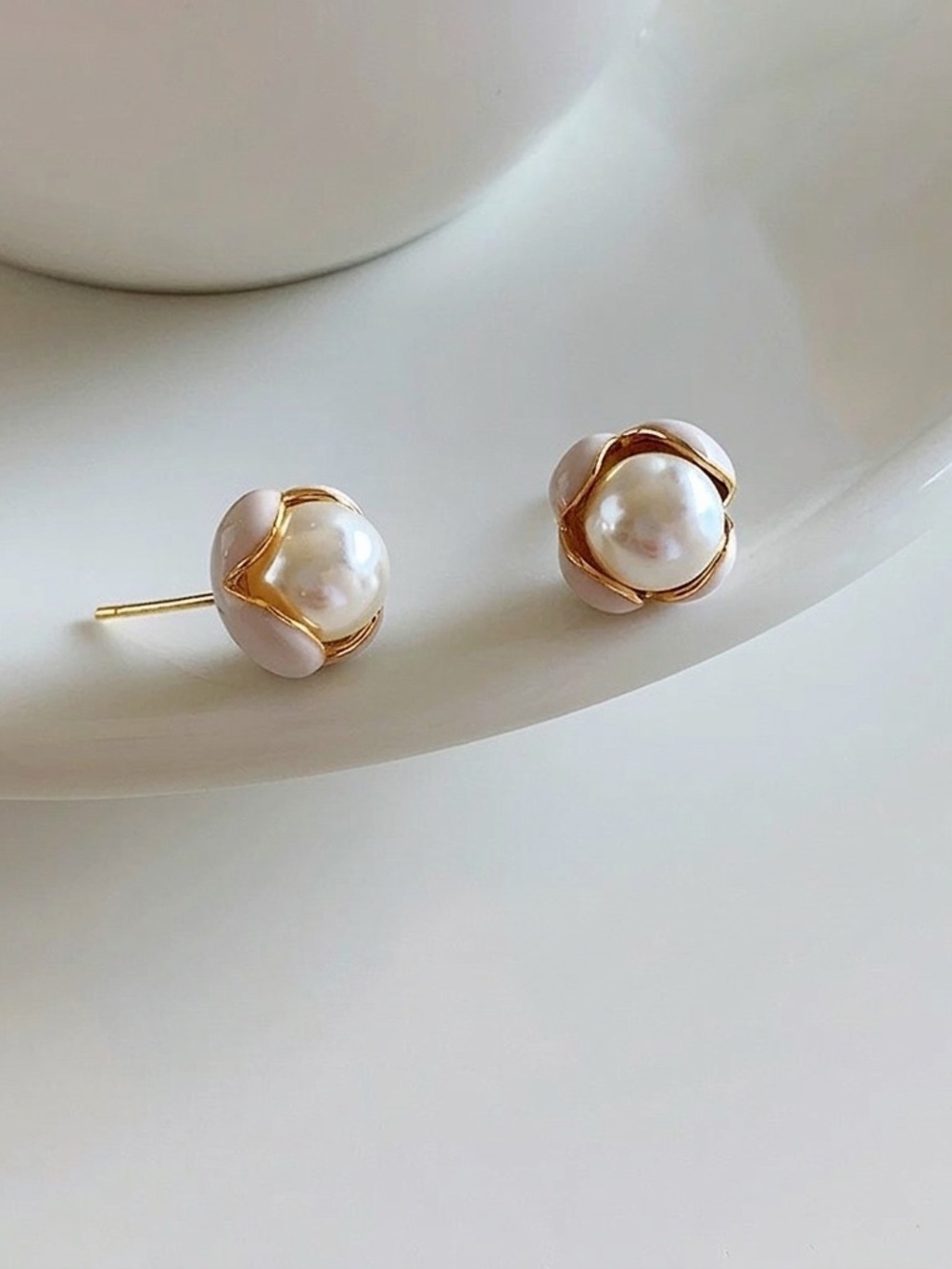 NEW Aurora Pearl & Pastel Pink Enamel Studs | S925 & 18K Gold Plated